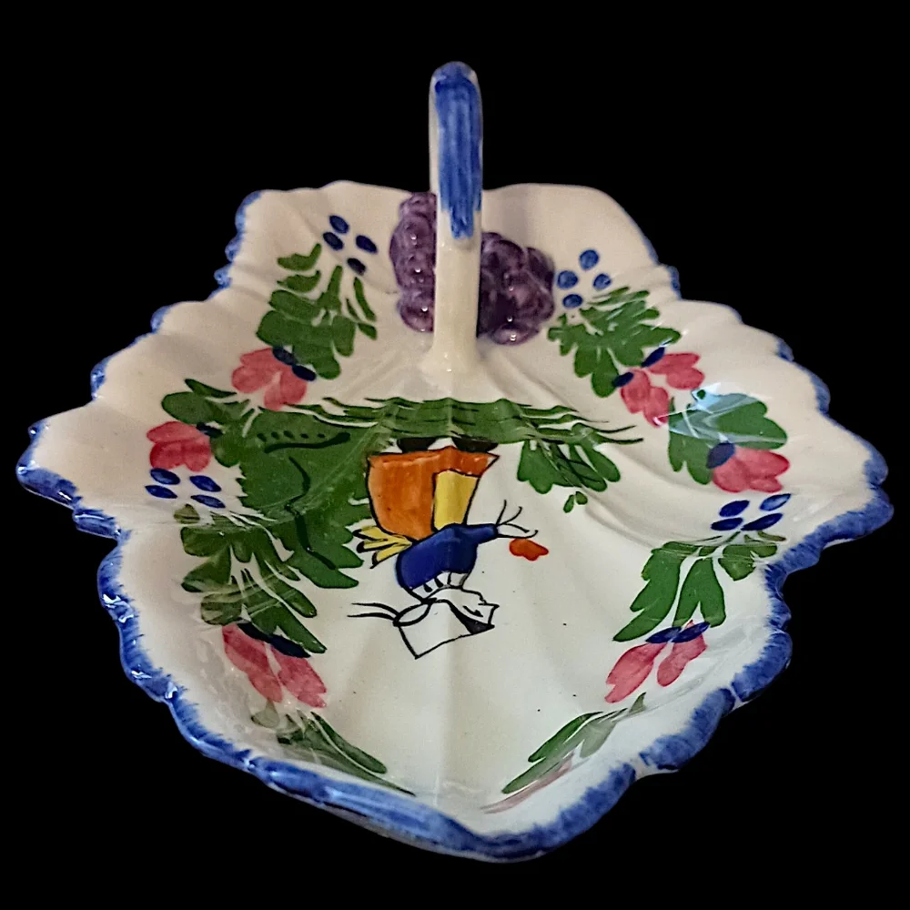 Blue Ridge Pottery Handled‎ Leaf Celery Dish Hand Painted Vintage French Peasant